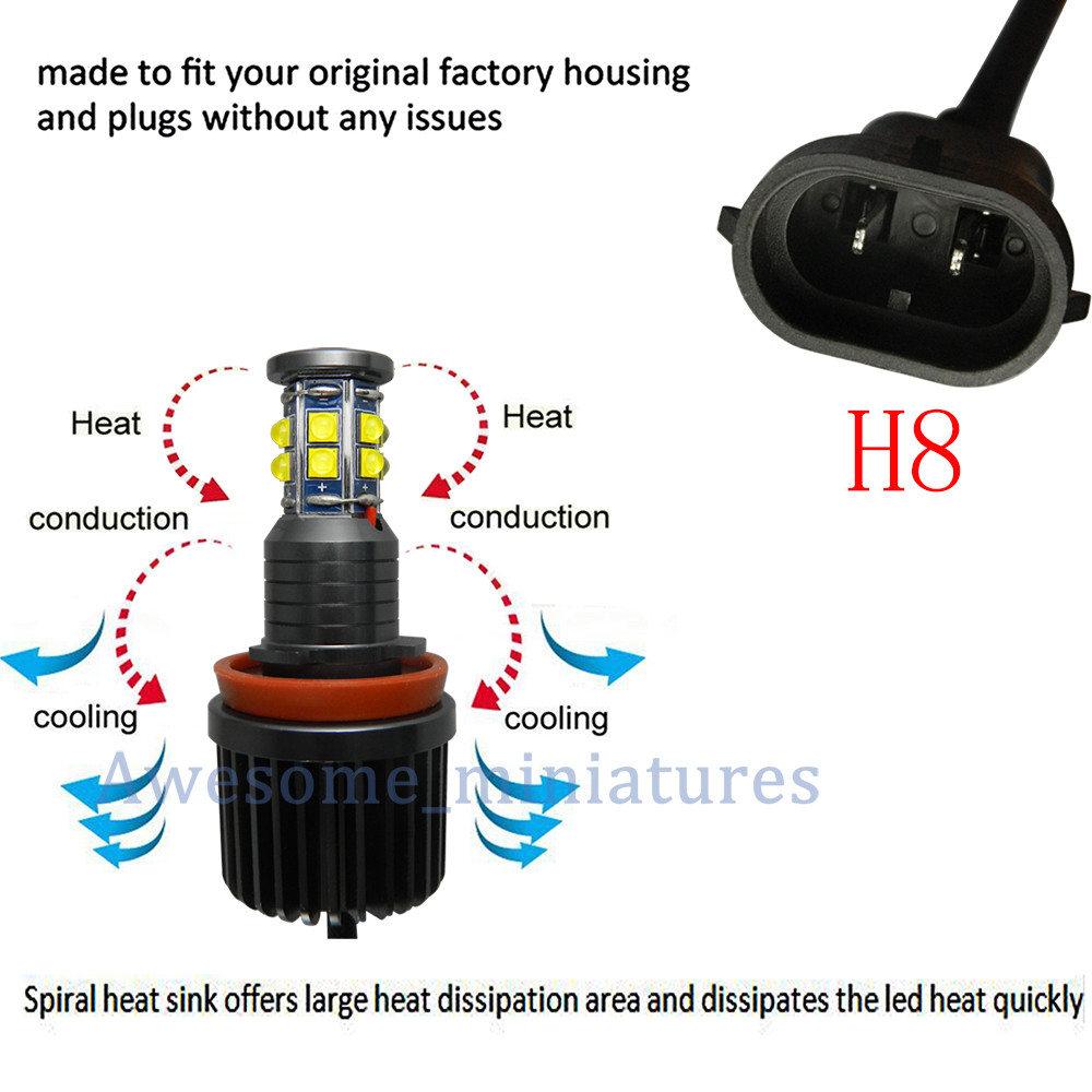 For BMW 323i 325i 328i 335i E90 E92 2xH8 LED 120W per Angel Eyes Halo Ring Bulbs