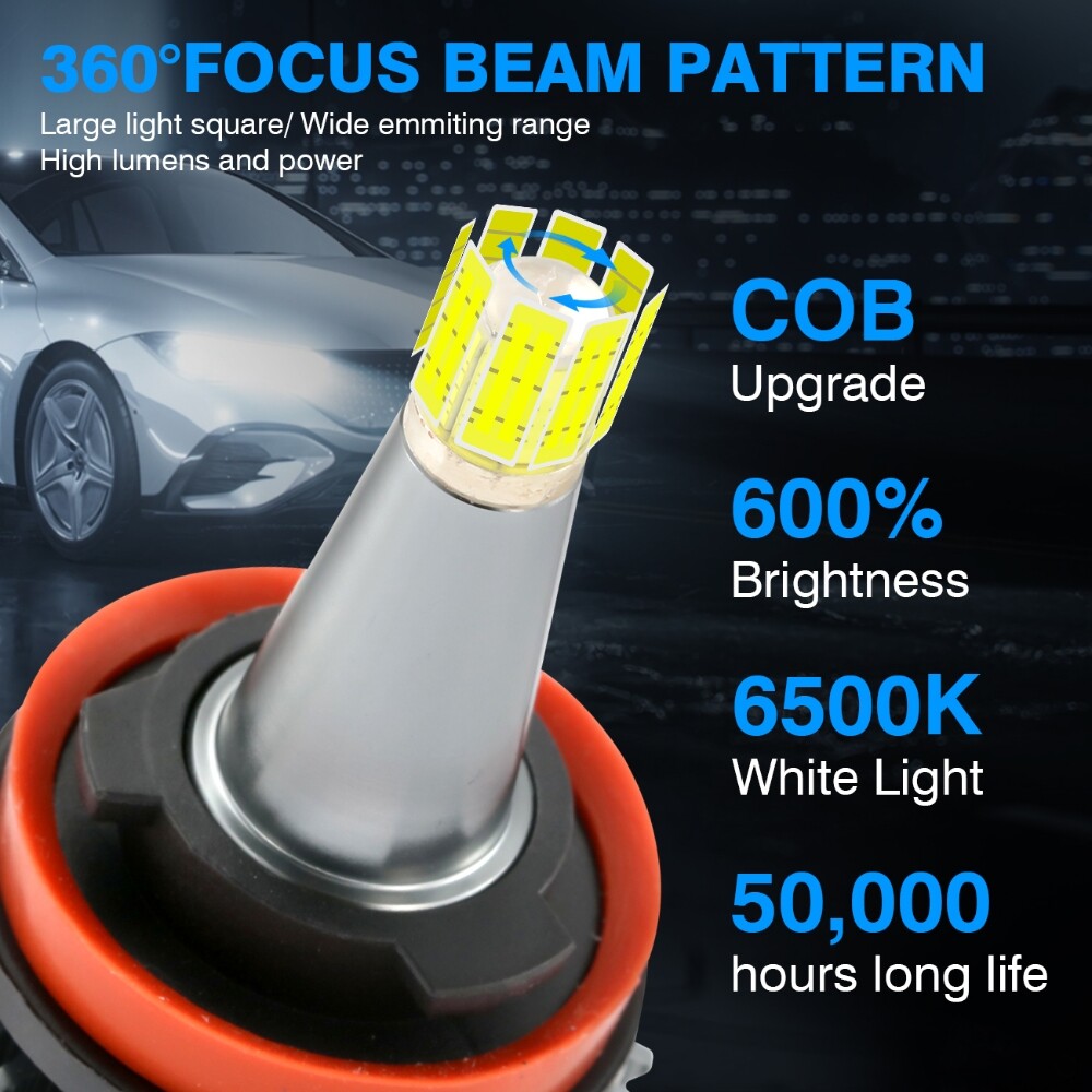8-sides H11 LED Headlight Conversion Low Beam Bulbs Super Bright 6500K 2500000LM