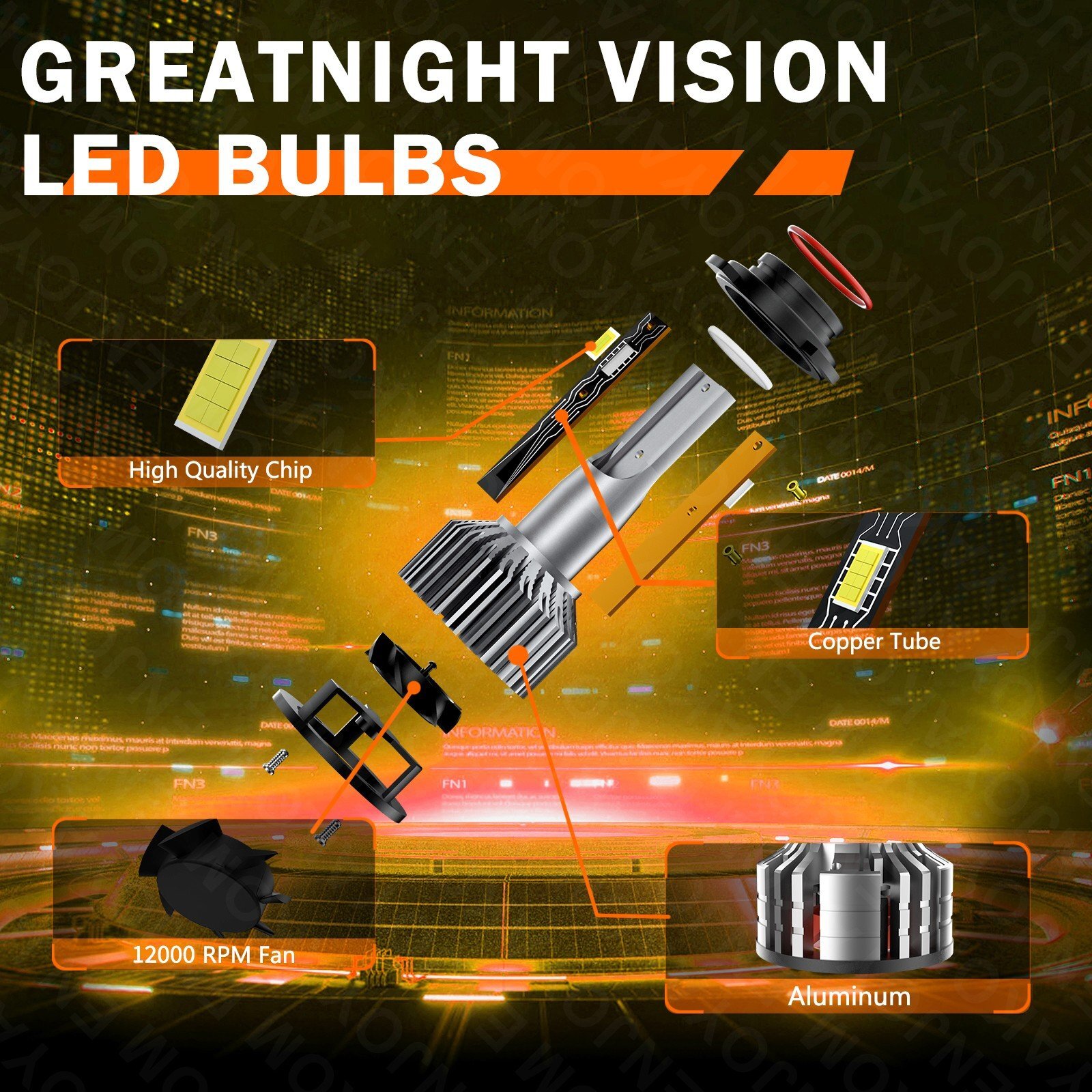 4X For Ford F-150 2004-2014 Front LED Headlight Hi Lo Beam Fog Light Bulb 12000K
