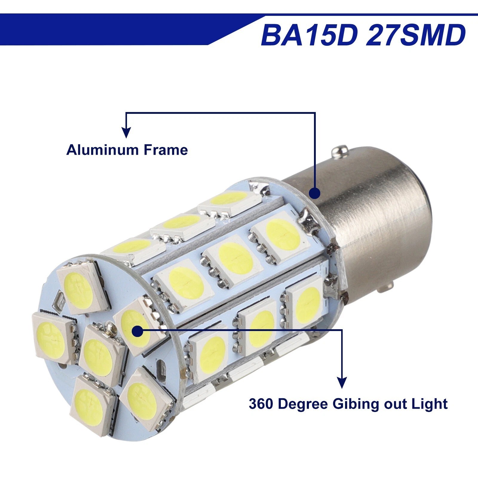 4x Super Bright BA15D 27-SMD LED Interior RV Camper Trailer Light Bulb White 12V