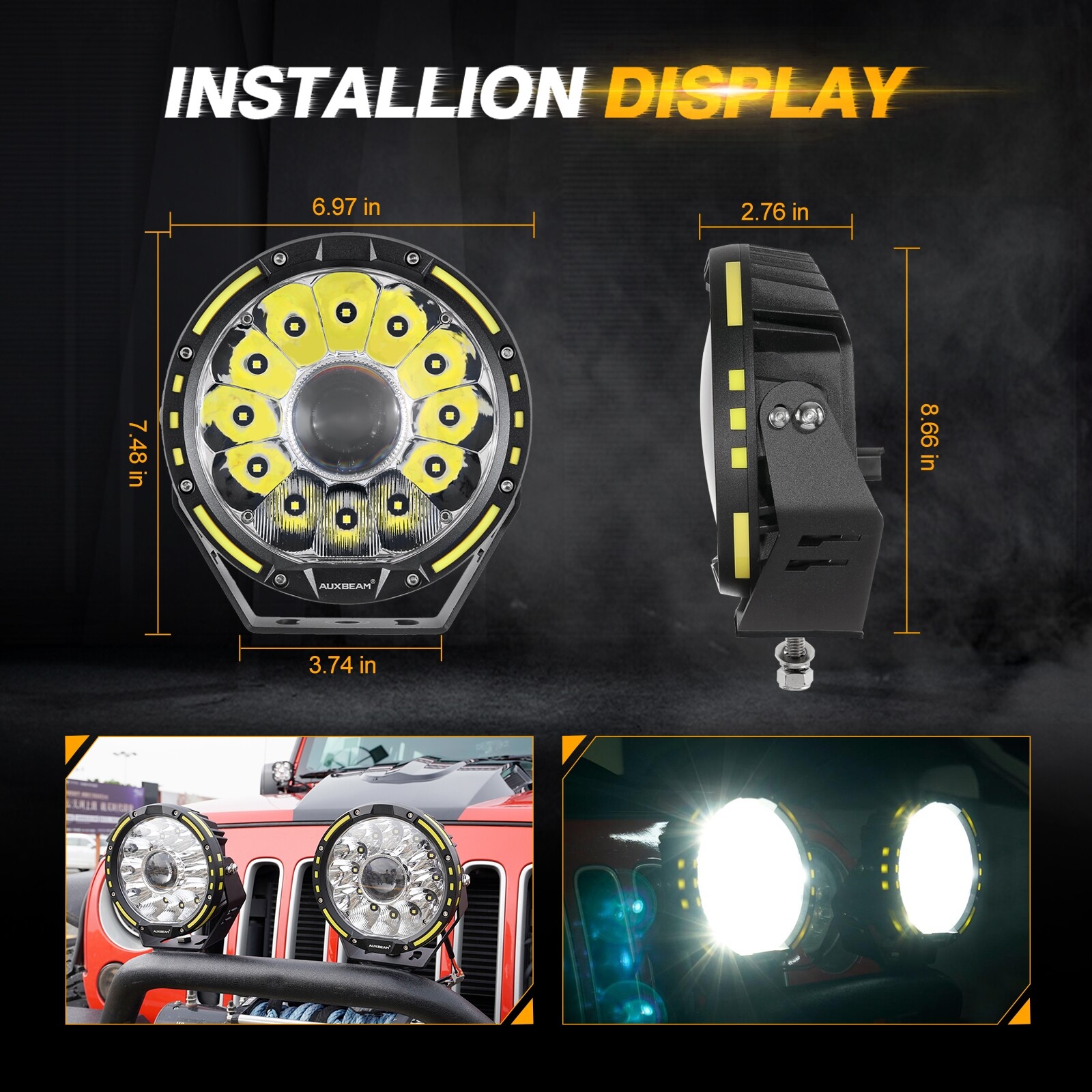 AUXBEAM 360-PRO 7″ inch 230W LED Work Light Pods Offroad Driving Lamps Spot Beam