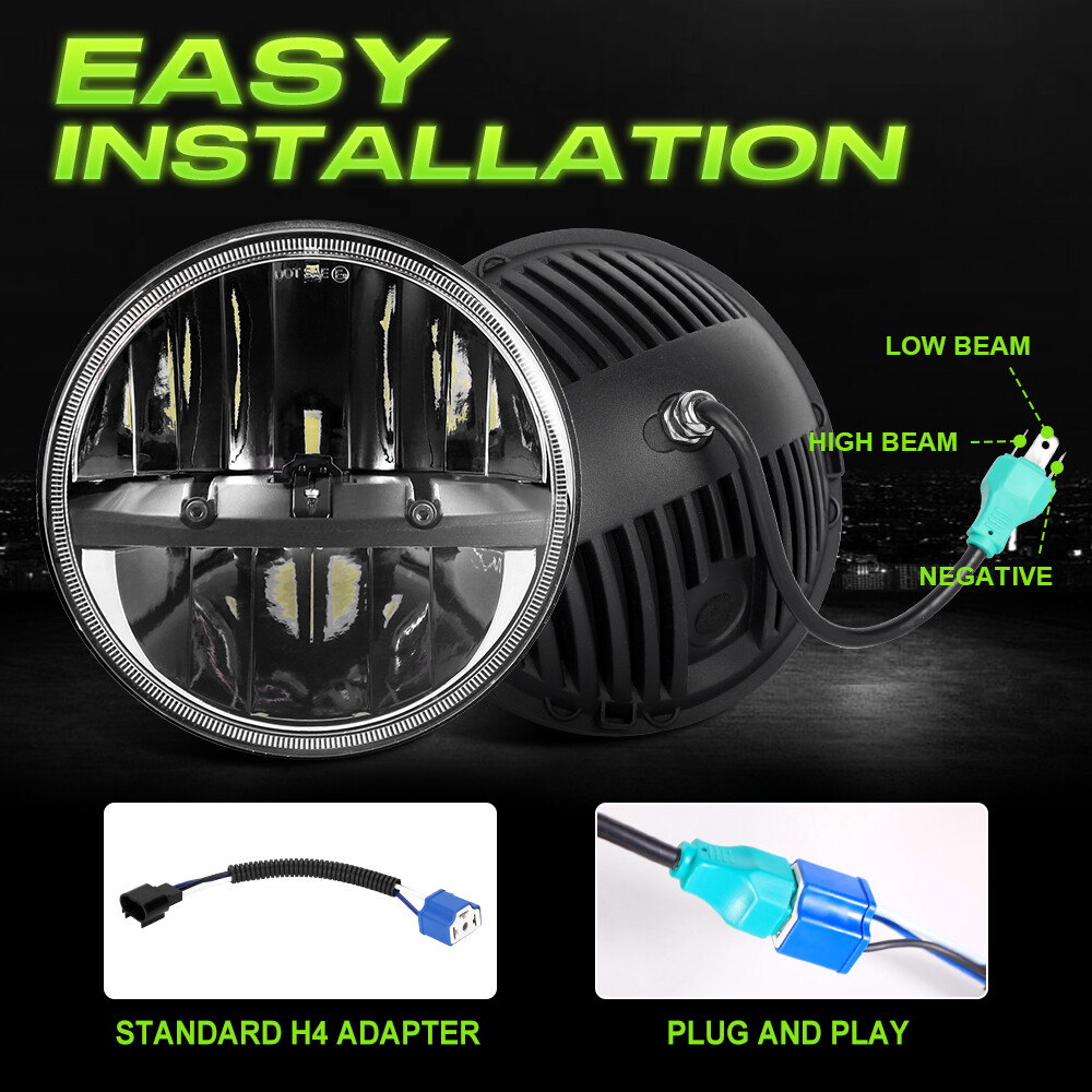 Pair DOT 7″ Inch Round LED Headlights Hi-Lo Beam For Jeep Wrangler JK TJ CJ LJ