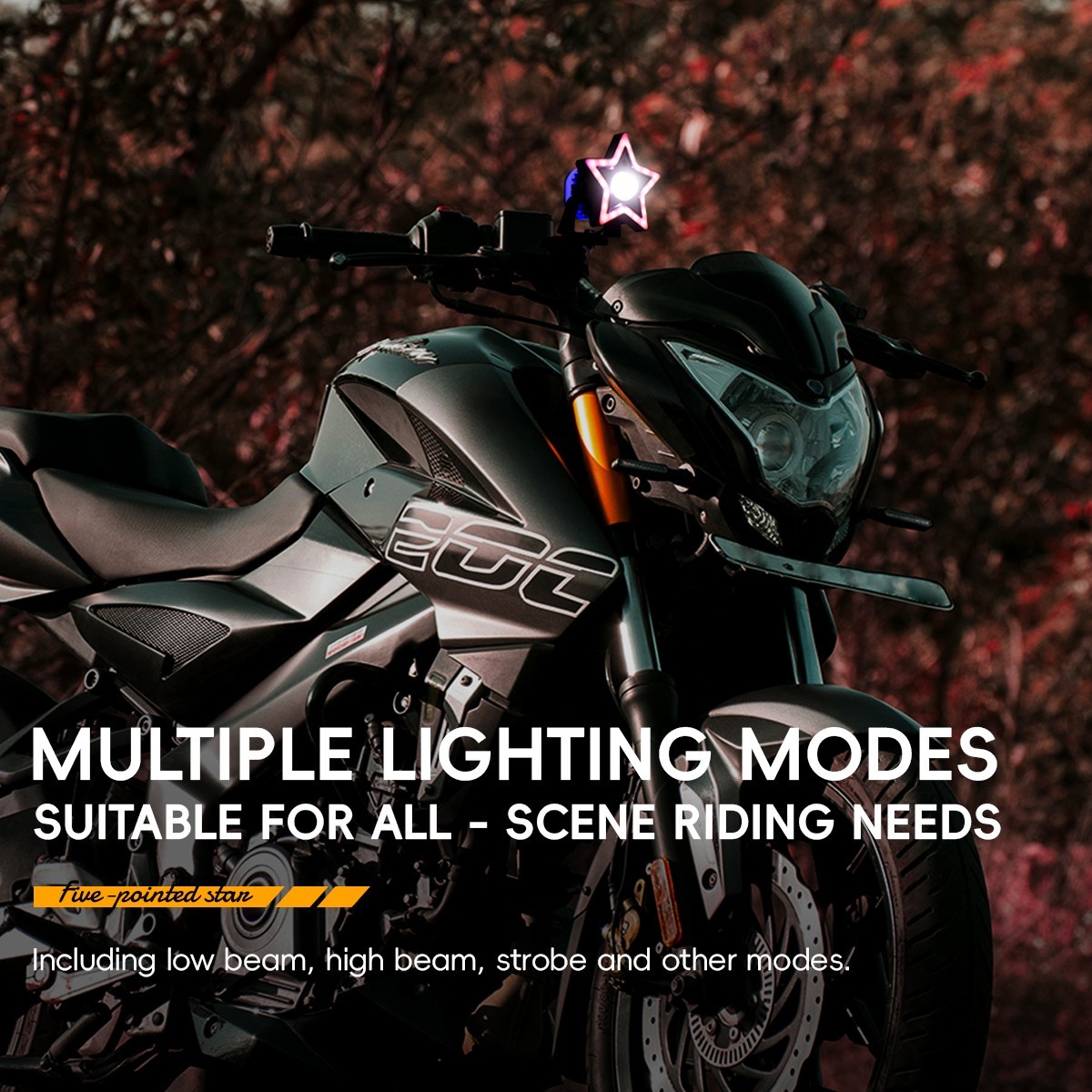 Motorcycle LED External Headlight Seven Color Star Shaped Front Spotlight