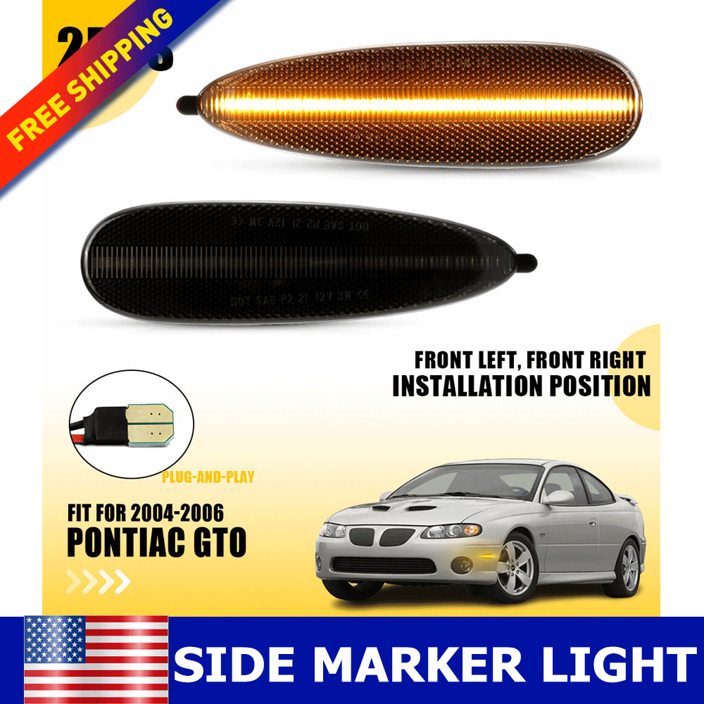 2 Front Left Right Smoke LED Amber Side Marker Lights For 2004-2006 Pontiac GTO