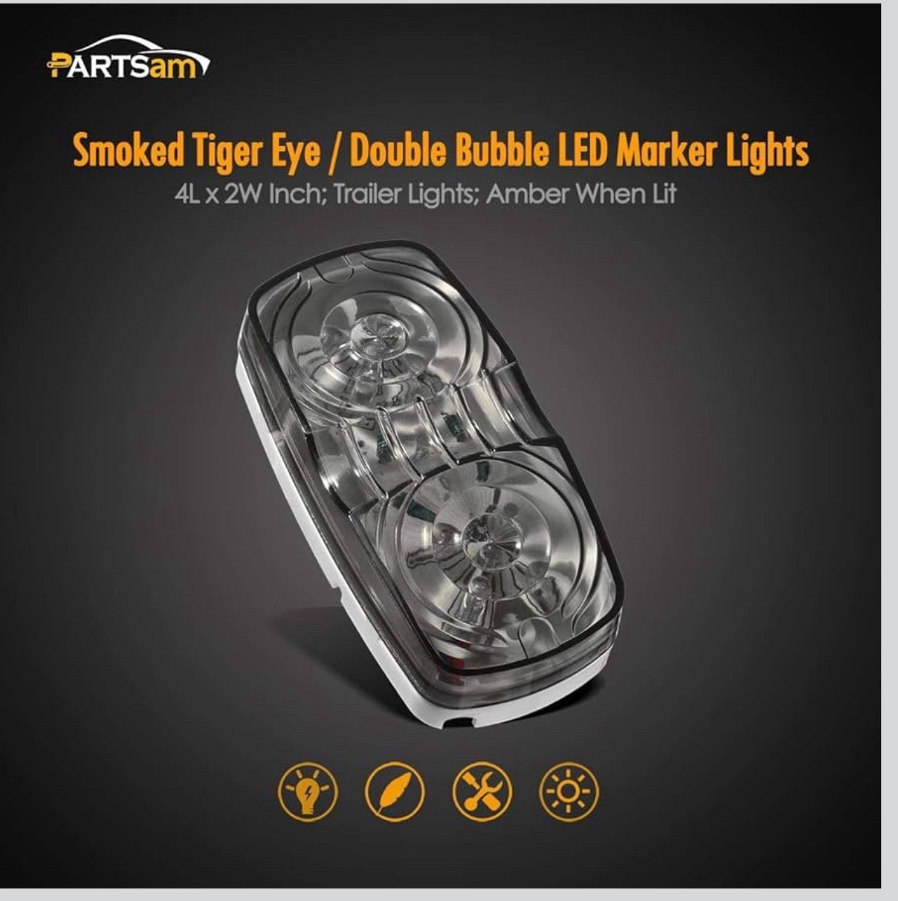 6 Pcs Double Bullseye Amber LED Side Marker Lights, Smoke Lens Rectangular