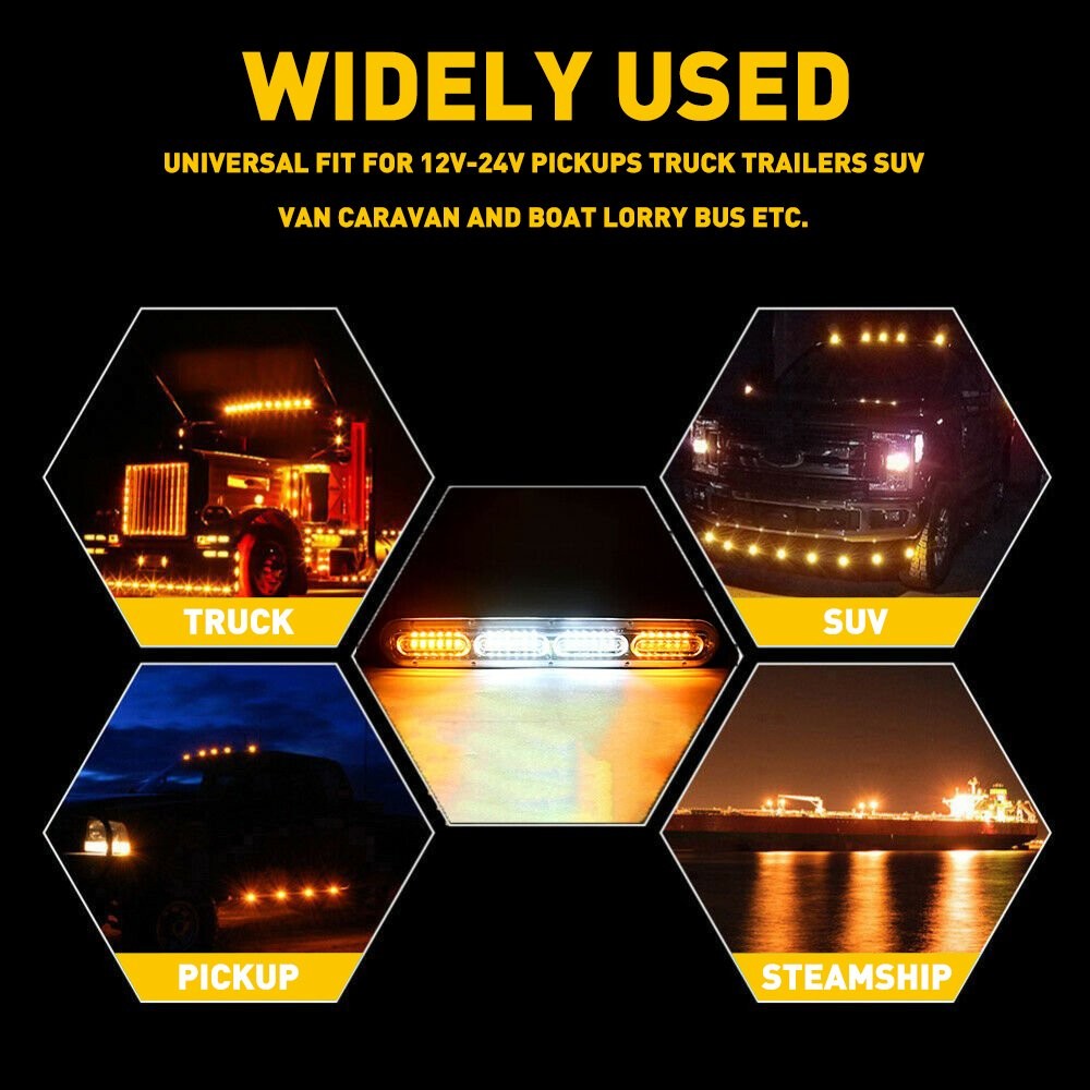 Amber/White Car Truck Emergency Beacon Warning Hazard Flash Strobe Light 24LED