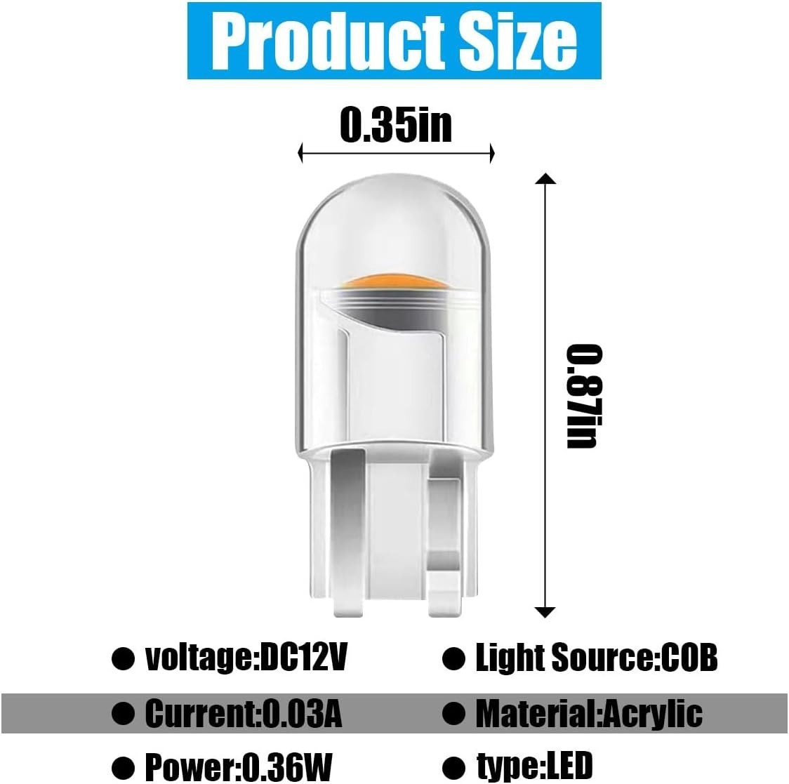 High Efficiency 30PCS 194 LED Bulbs, 12V, 50000 Hours Lifespan, Yellow Glow