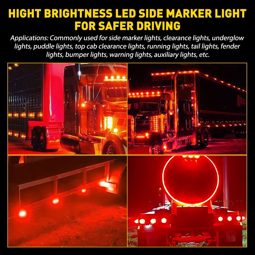4X Red LED Watermelon Light Side Marker Truck Trailer Turn Signal Light 12-24V H