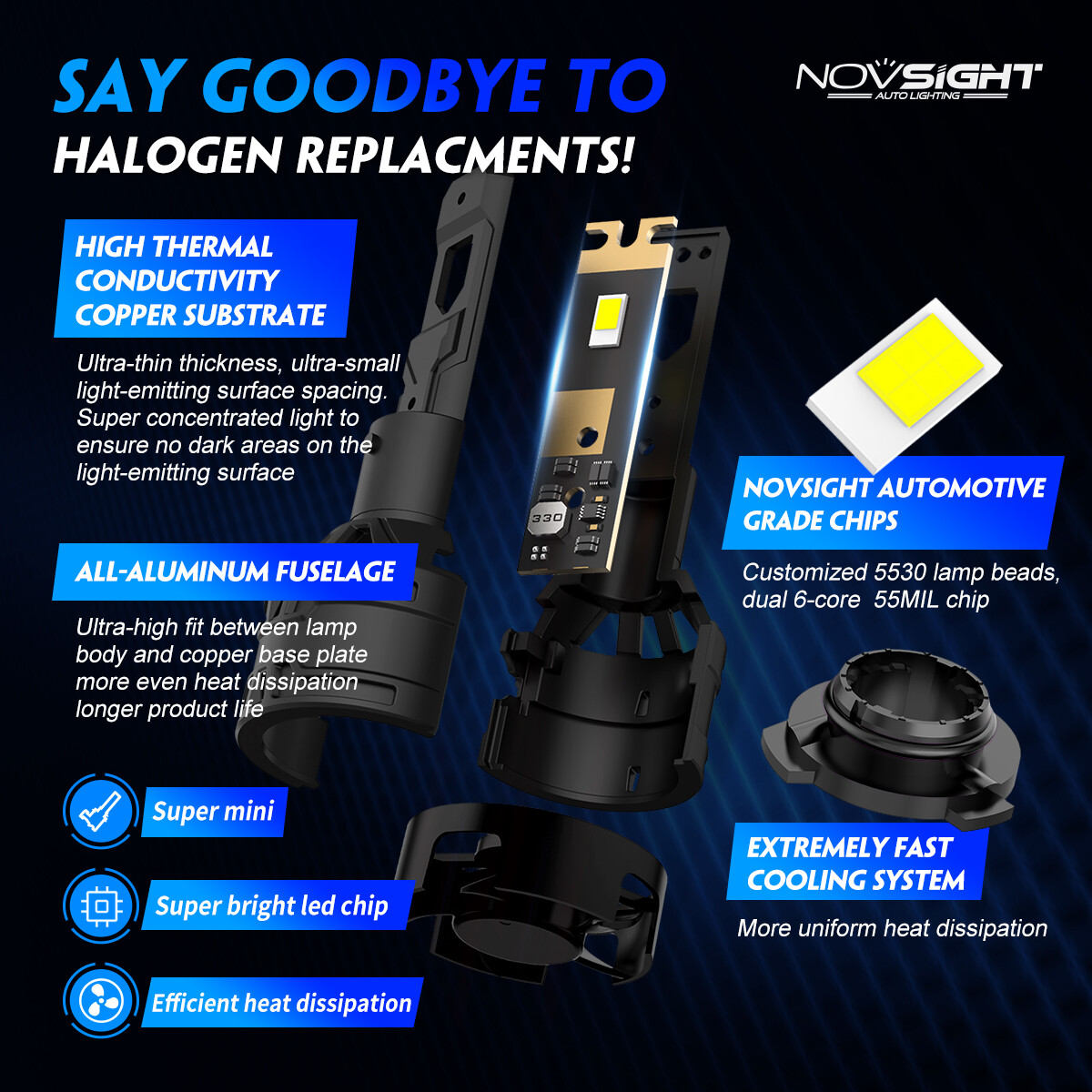 NOVSIGHT HB3 9005 LED Headlight Bulbs Replacement Kit Hi/Lo Beam 13000LM White