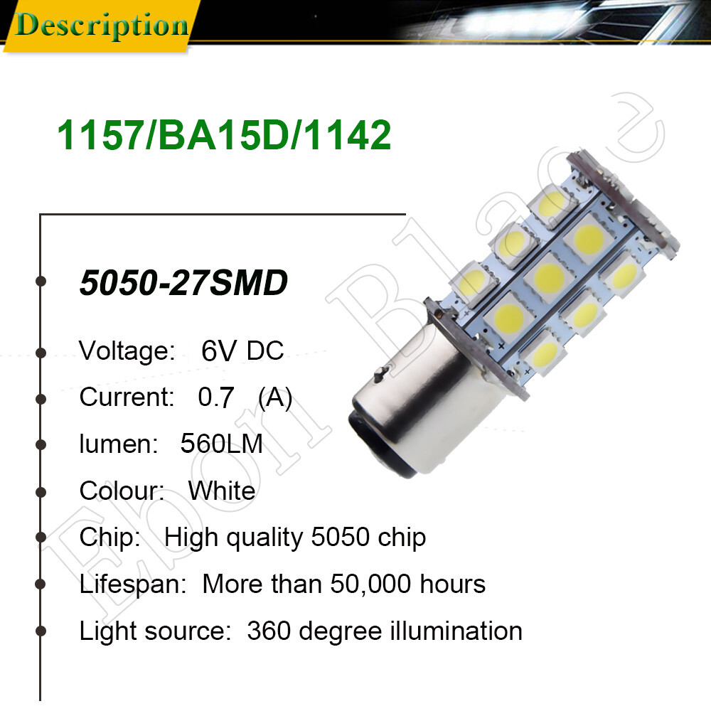 2 x 6V 6 Volt LED BA15D 1142 LIGHT GLOBE WHITE 27 SMD Caravan Car Auto Indicator
