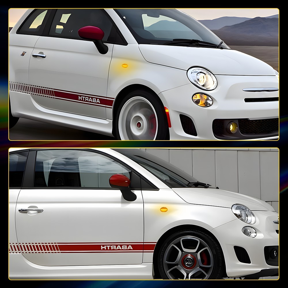 Front Left & Right Clear Amber LED Side Marker Light For Fiat 500 500e 2007-2019