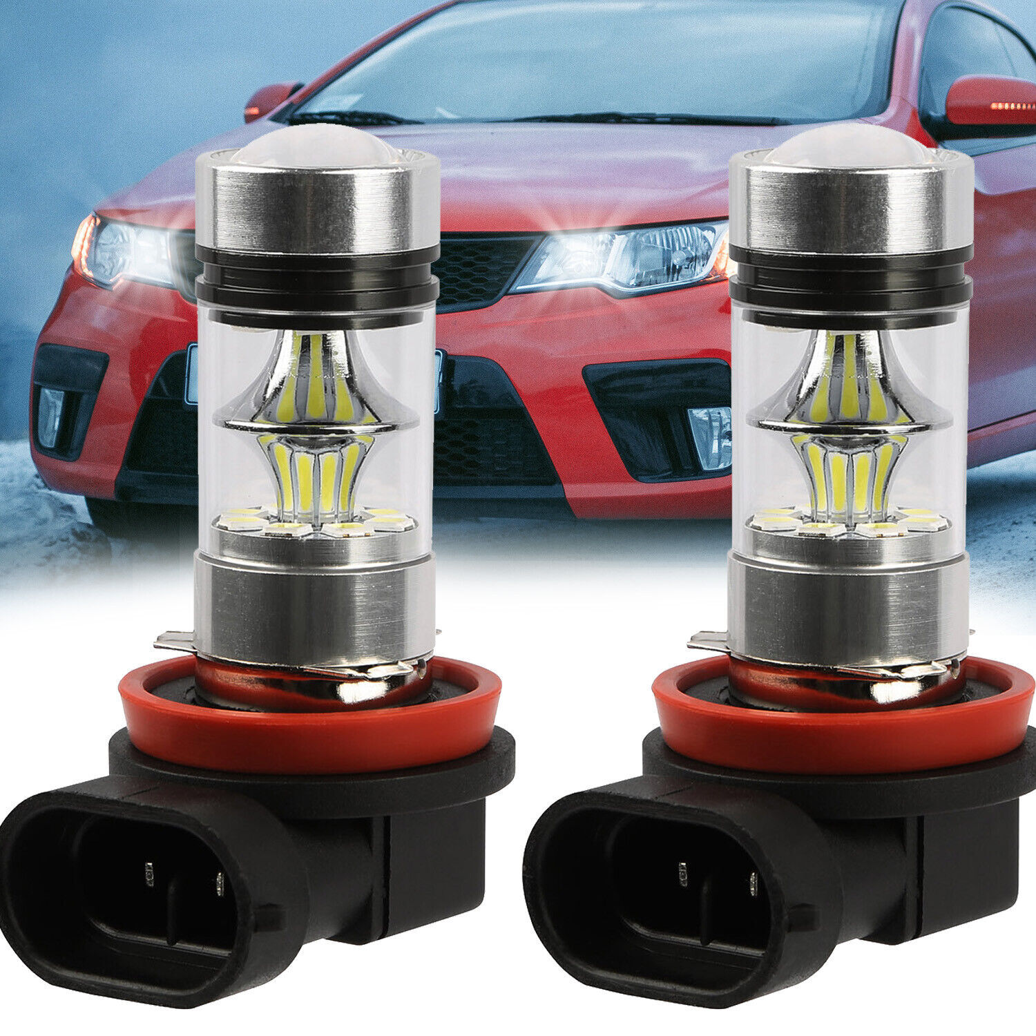 2 Packs 1000LM 100W H8/H9/H11 LED Fog DRL Light Bulb Waterproof 360° Beam Angle