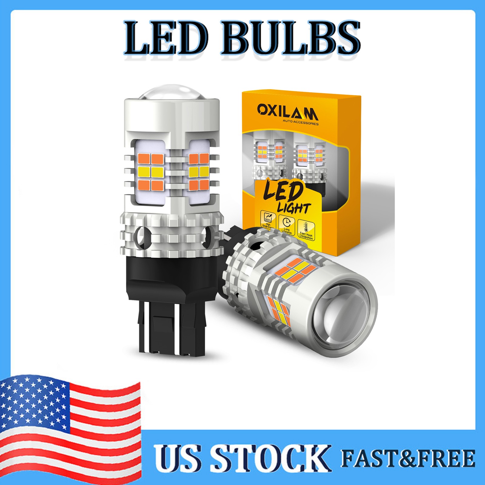 7440 7443 LED Bulb Daytime Running Turn Signal Light CANBUS White & Amber Yellow