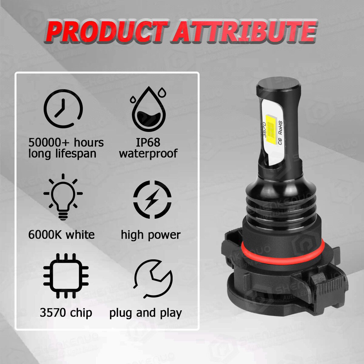 9012 LED Headlight High Low Beam H16/5202/2504 Fog Light Bulbs Kit 6000K 4pcs
