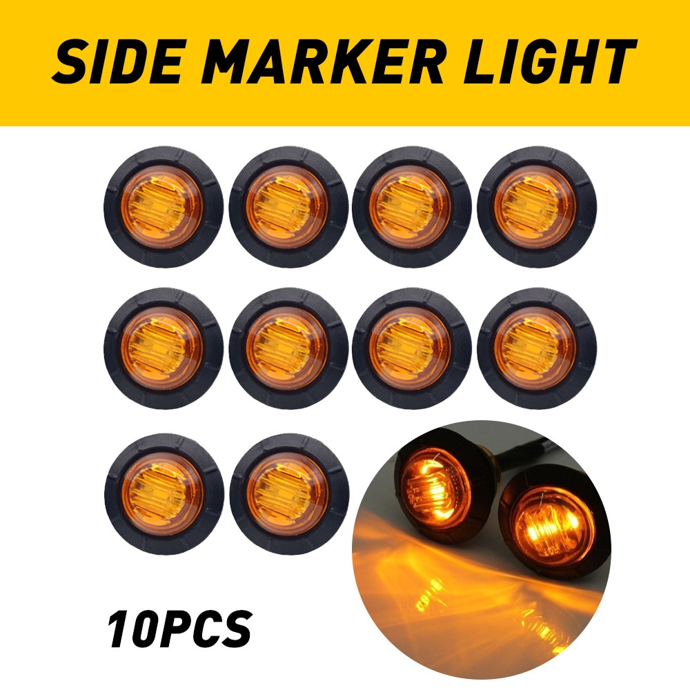 20X Amber Yellow 3/4″ Round 3-LED Side Marker Bullet Light For Trailer Truck EXV