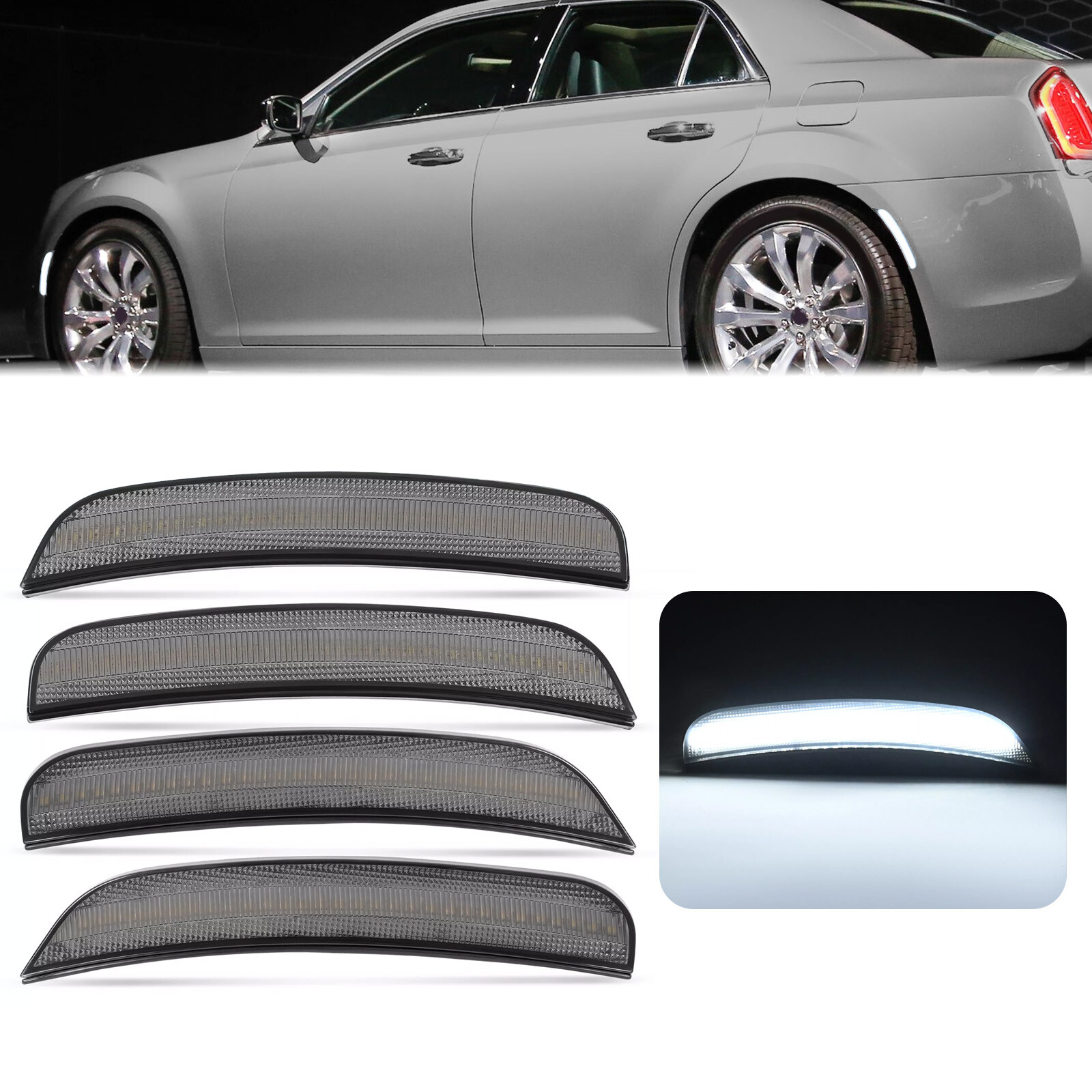 4PC For Chrysler 300 2015-2023 Front Rear Smoke LED Bumper Side Marker Lights
