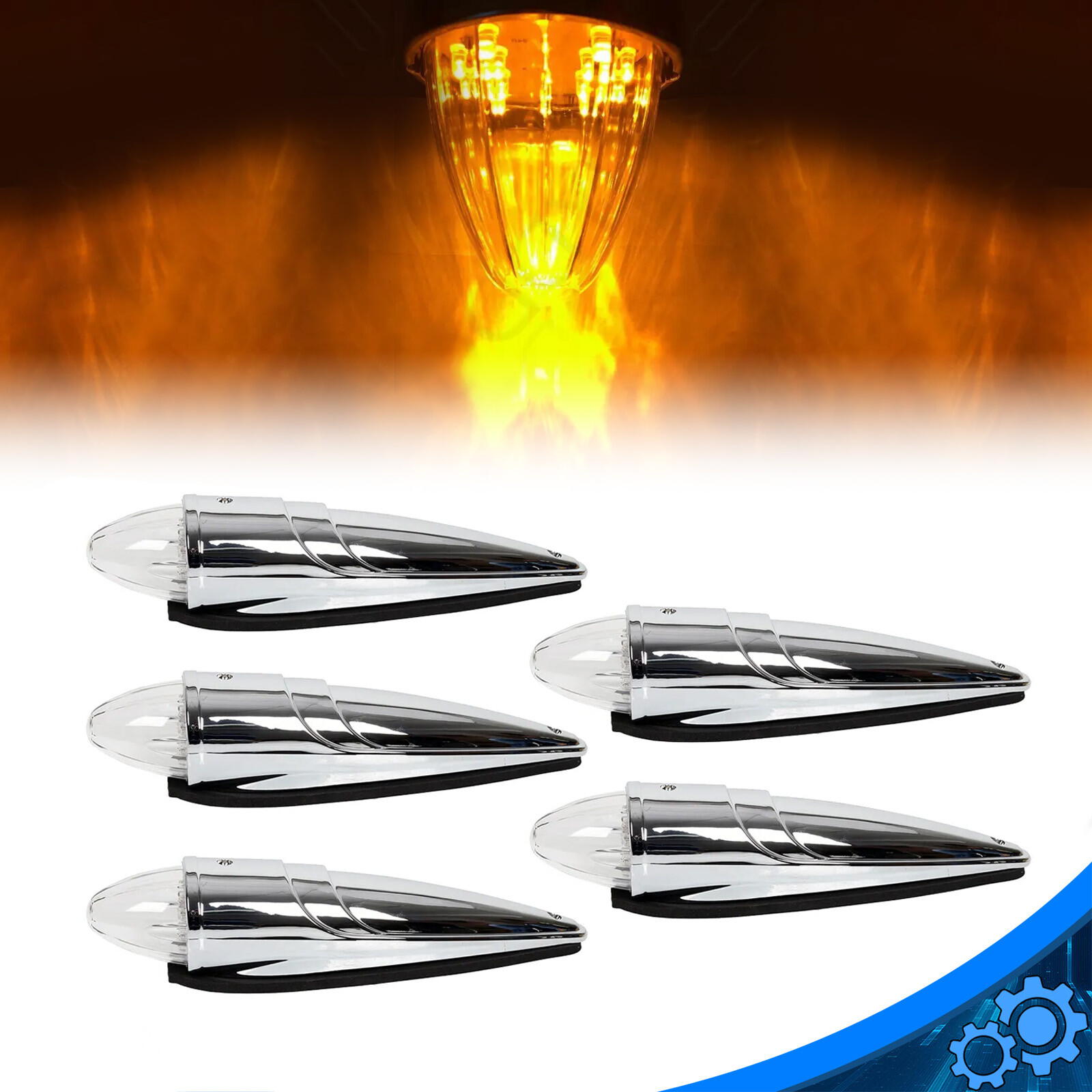 5X Cab Marker Roof Lights Yellow 17 LED Lights For Peterbilt Kenworth Van Truck
