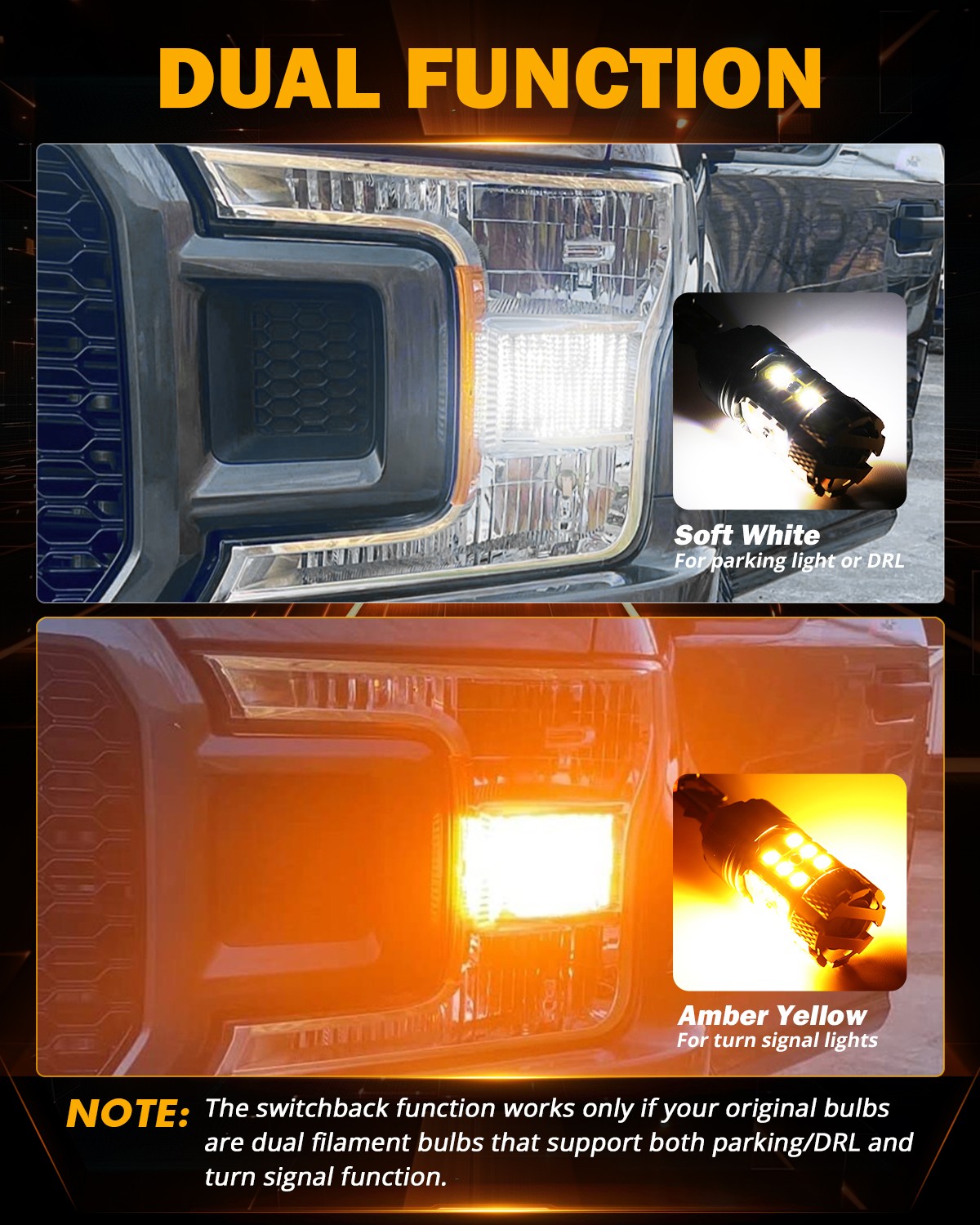 AUXBEAM 7443 7440 7444NA Switch back LED DRL/Turn Signal Light Bulbs White&Amber
