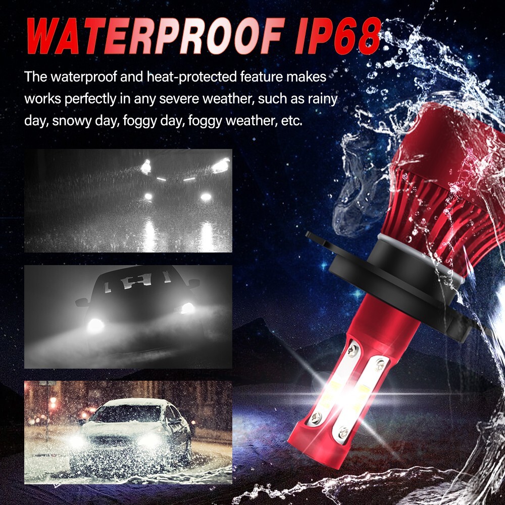 Pair 9003/H4 LED Headlight Bulbs Kit High/Low Beam 6500K Bright White