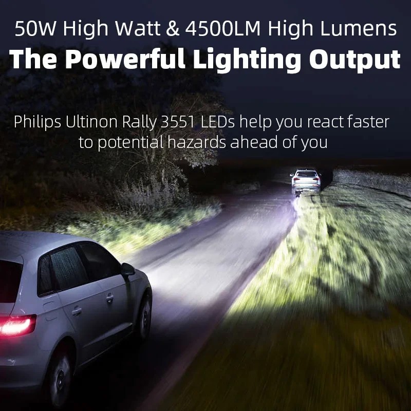 Philips Ultinon Rally LED Headlight Bulb H4 H7 H11 HB3 HB4 6500K 100W 9000lm