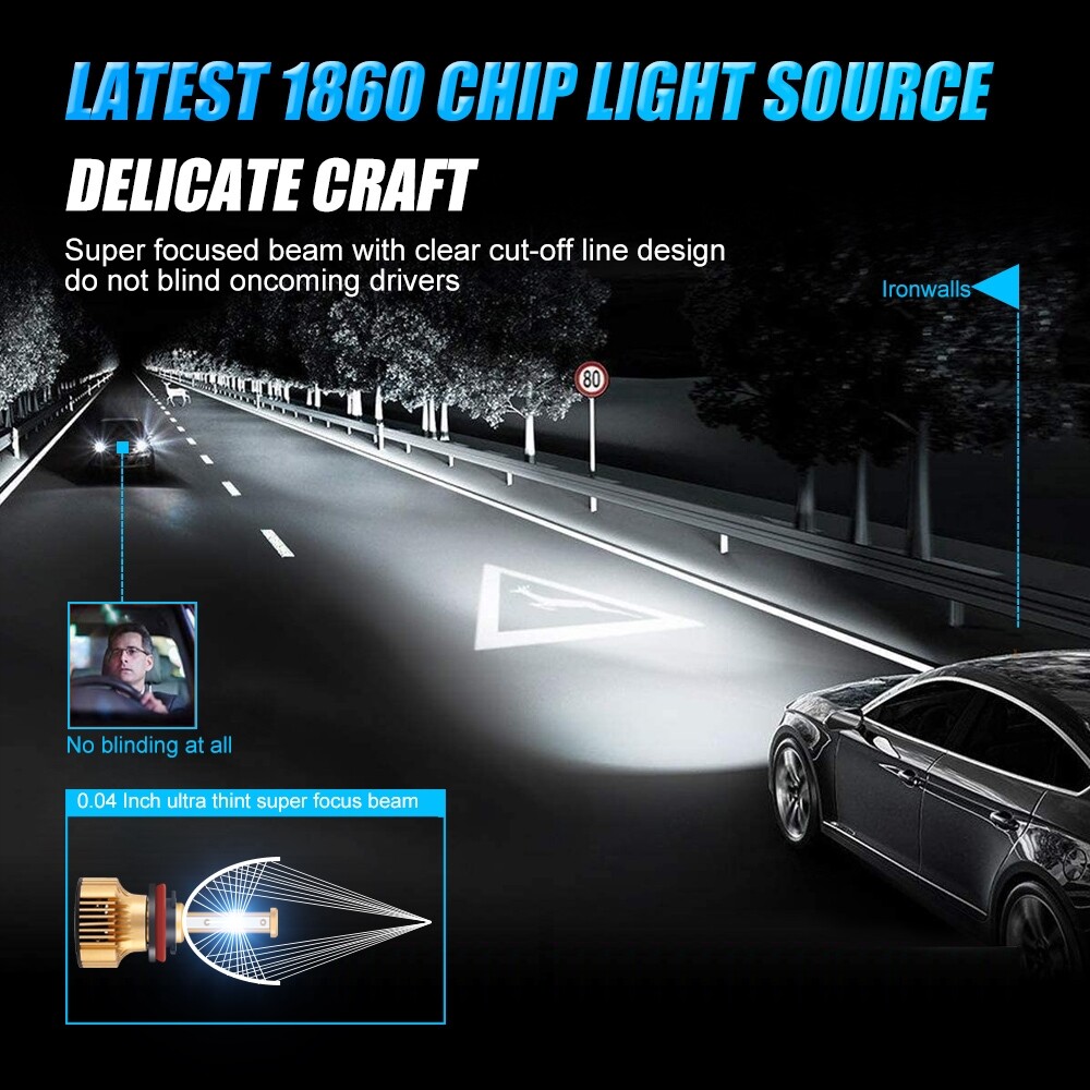 4 Sides H11 H9 H8 LED Headlight Bulb Conversion Kit Super Bright Low Beam 6000K