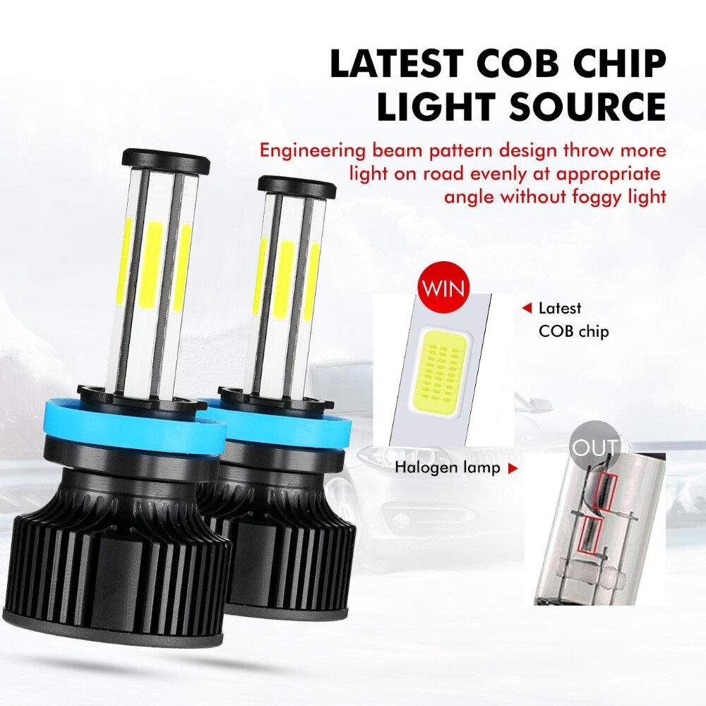 4/6 sides H11 LED Headlight Bulbs Kit Low Beam Super Bright White 6500K 420000LM