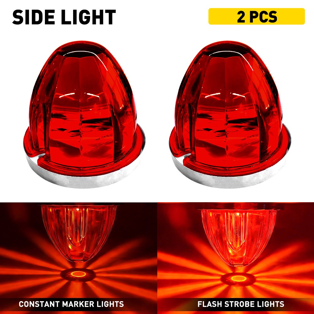 2x Red Flash LED Watermelon Lights For Truck Trailer Round Side Marker Lamps 12V