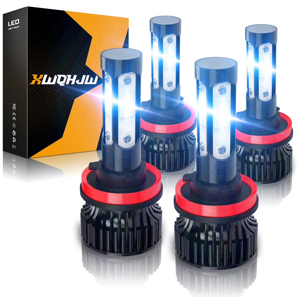 4x H11+H11 LED Headlight Combo High Low Beam Bulbs Kit 4-Side Bright White 6000K
