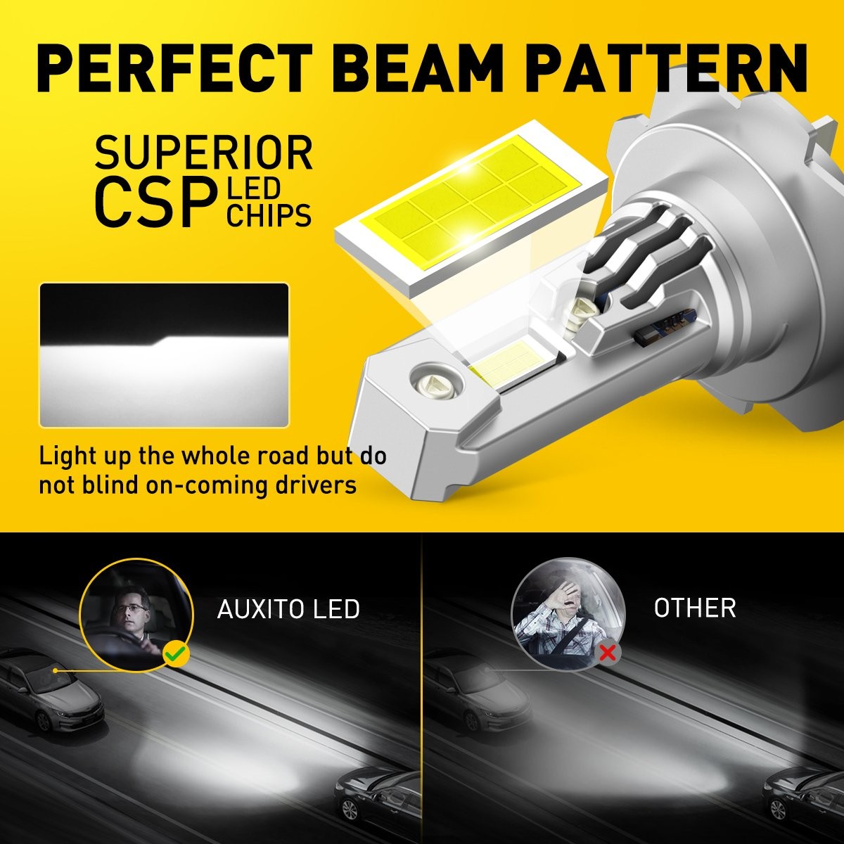 2/4x AXUITO H7 6500K LED Headlight Kit High Low Beam Bulbs 30000LM White Super