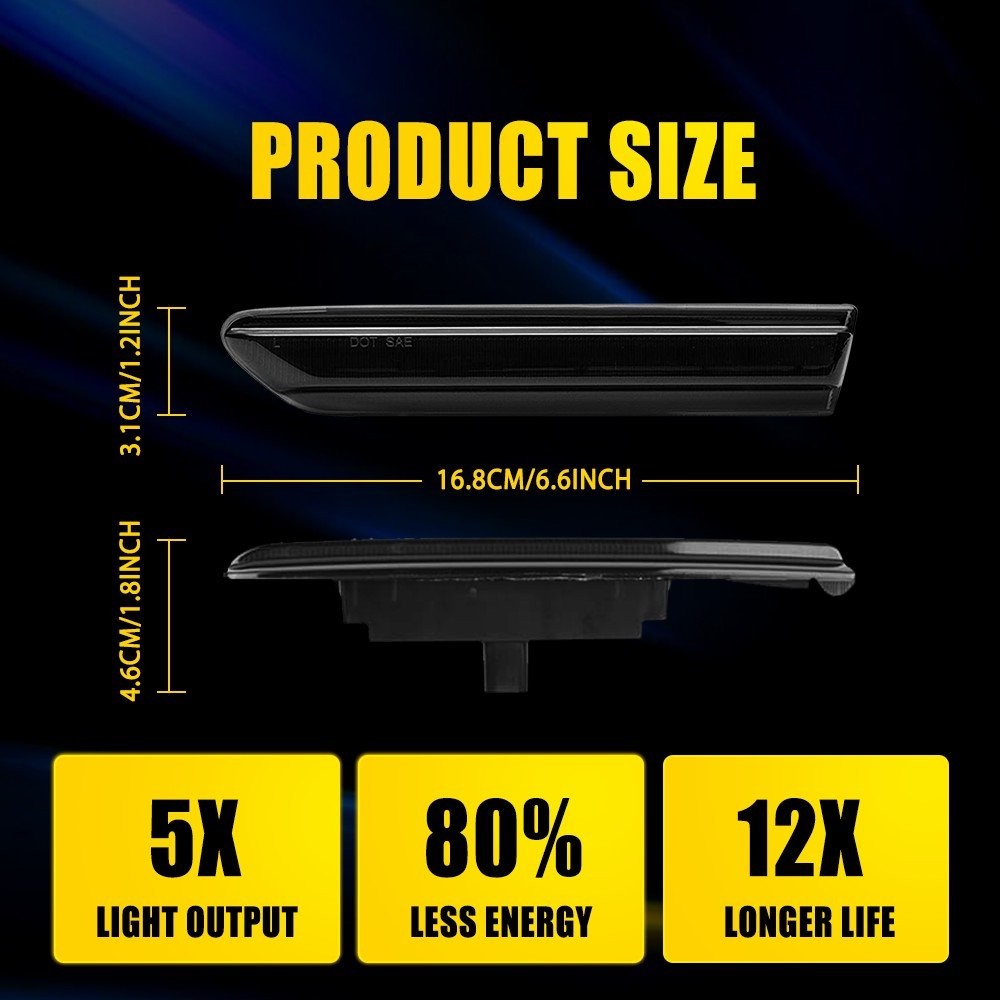 2pcs Smoked Lens White Fender LED Front Side Lights Marker For 2004-08 TL Acura