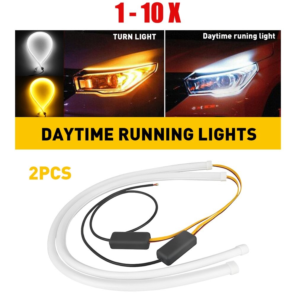 2-20x 60CM LED Daytime Running Light Strip Headlight Angel Eye Lamp Amber White