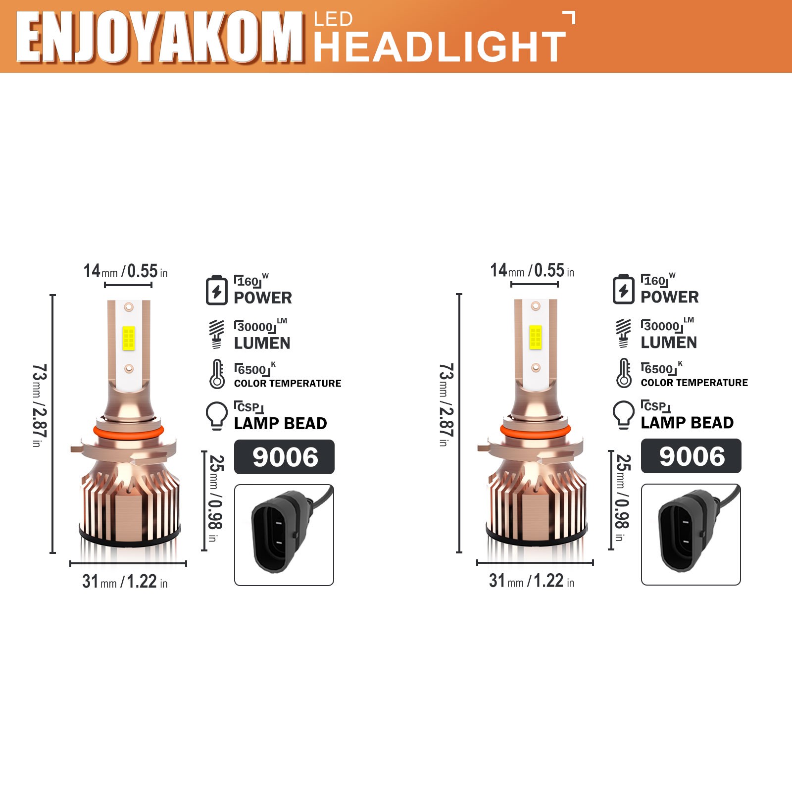 For Dodge Charger 2006-2010 30000LM 2Pcs CSP LED Headlight Low Beam Bulbs Kit
