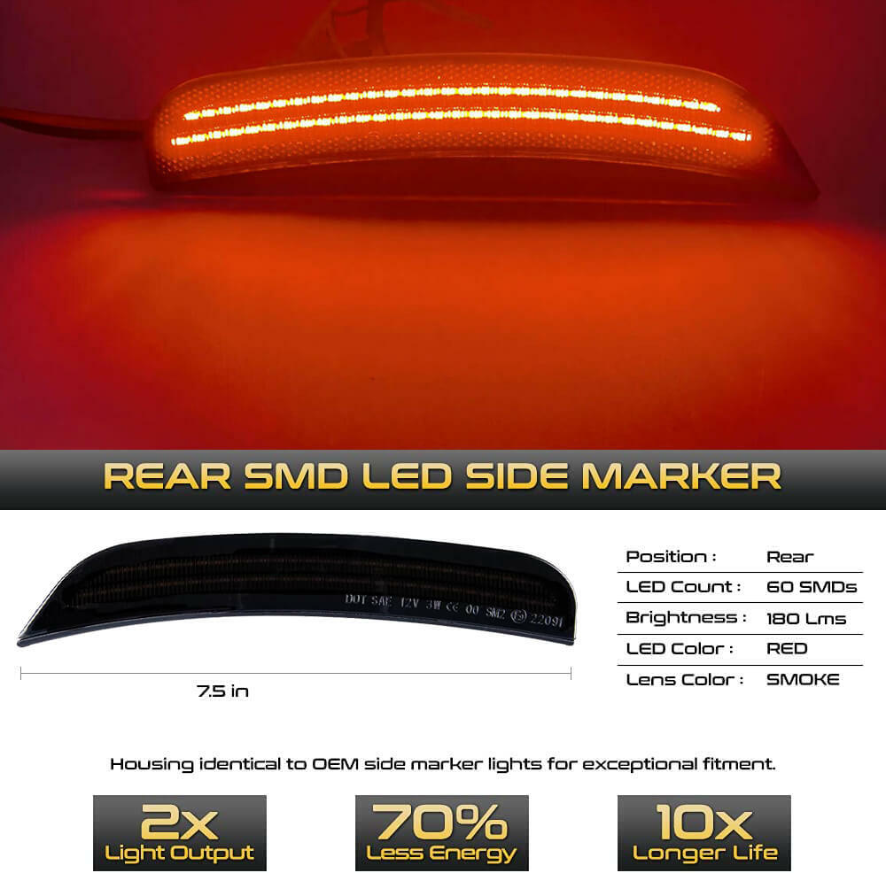 4PC Smoked Front&Rear LED Side Marker Light 2Row Lamp For 2015-2021 Chrysler 300