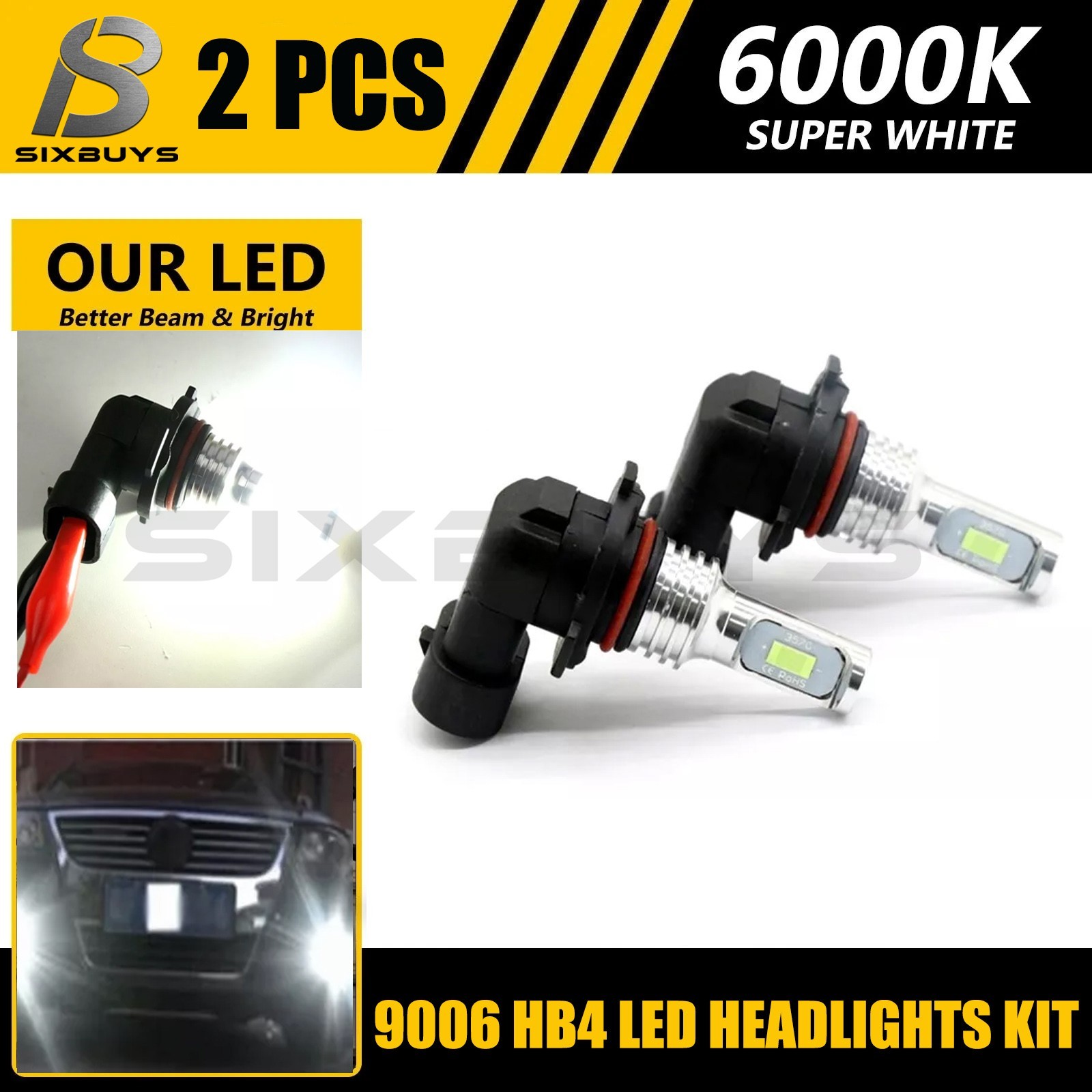 9006 LED Headlight Super Bright Bulbs Kit White 6000K 8000LM High Beam 2PCS