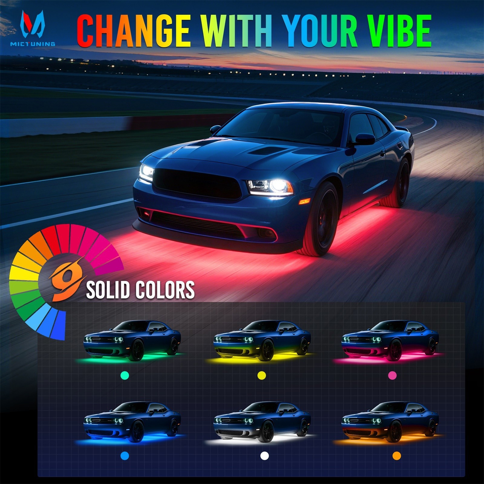 MICTUNING 8pc RGBW LED Underglow Light Bar – Fob/Remote Control Underbody Strips