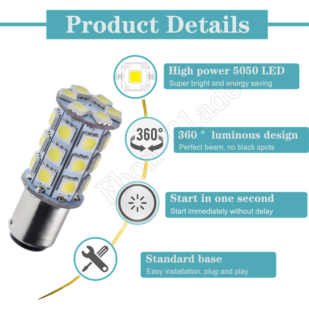 2x 6V BA15D LED Car Light 27SMD Tail Brake Stop Bulb Dual Beam Lamp White 6 Volt