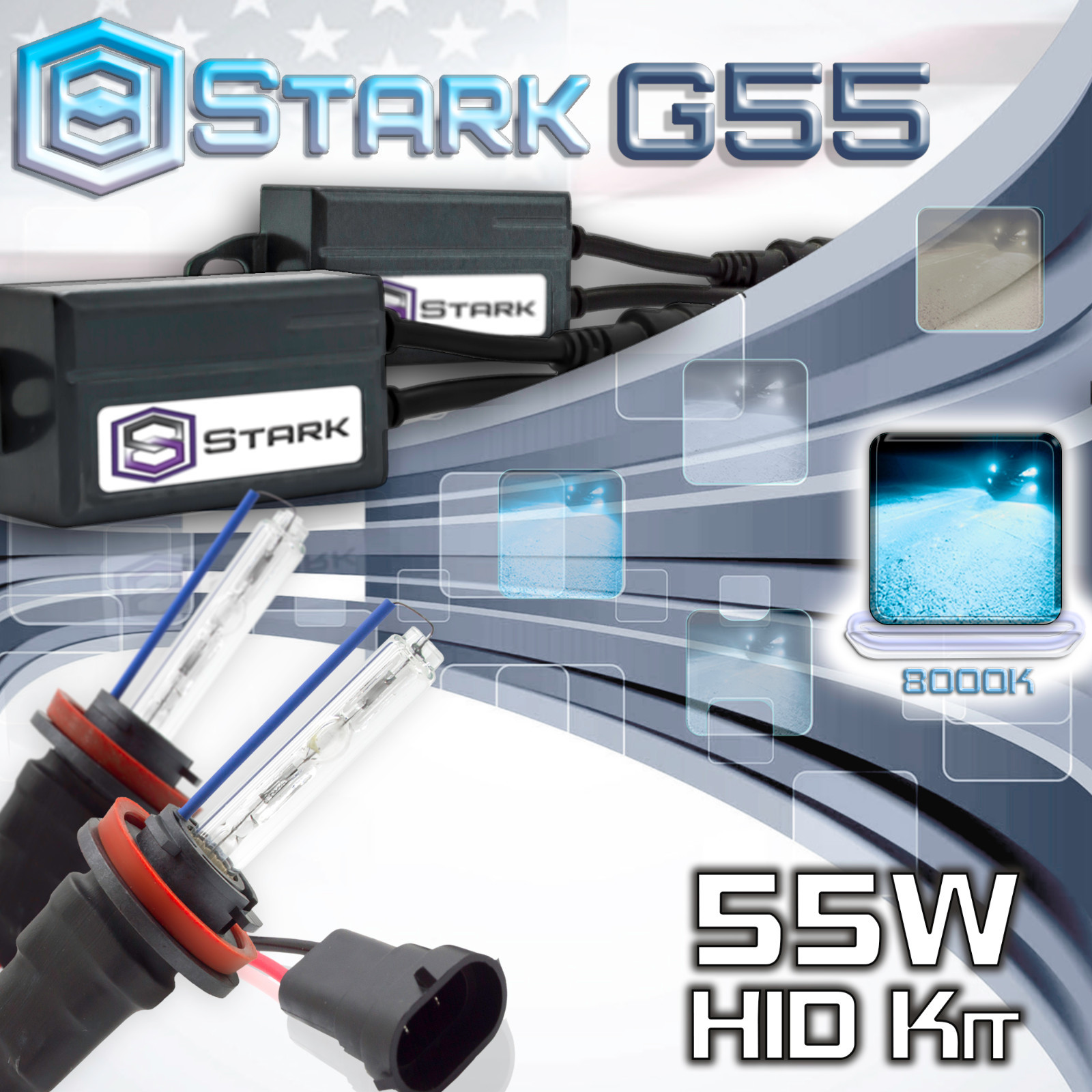 Stark 55W Micro HID High Beam Slim Xenon Kit – H9 8K 8000K Ice Blue