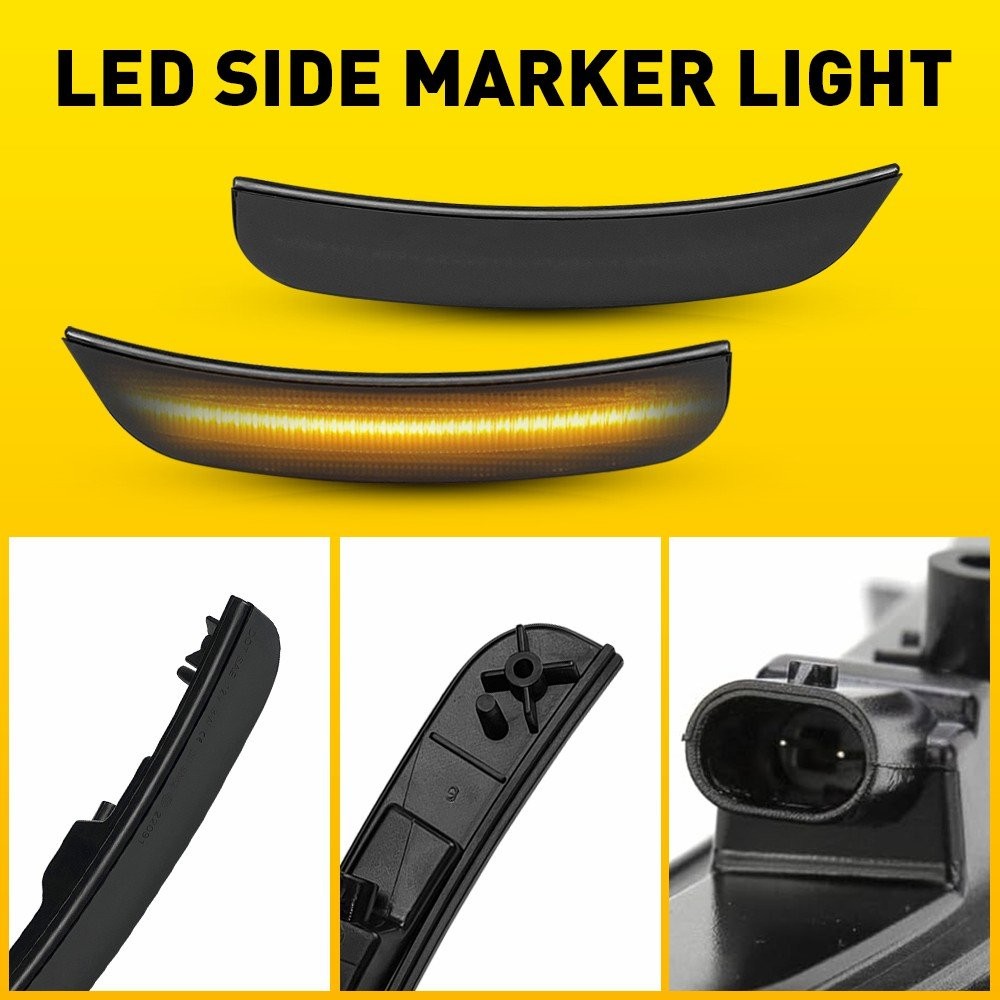 2PCS Amber LED Smoked Front Bumper Side Marker Lights For Chrysler 2015-2023 300