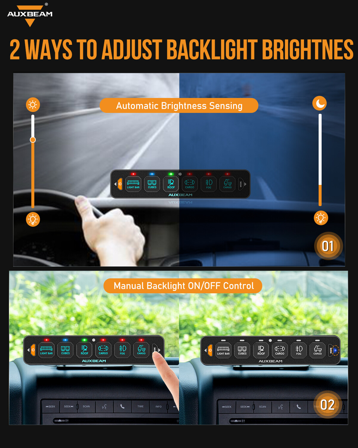 AUXBEAM 4/6 Gang RGB Slim Switch Panel Toggle LED Light Circuit Relay System Kit