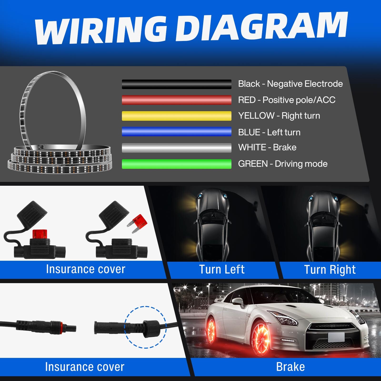 4PCS 15“ RGB LED Wheel Ring Lights Car Rim Lights For Toyota Camry XSE / TRD