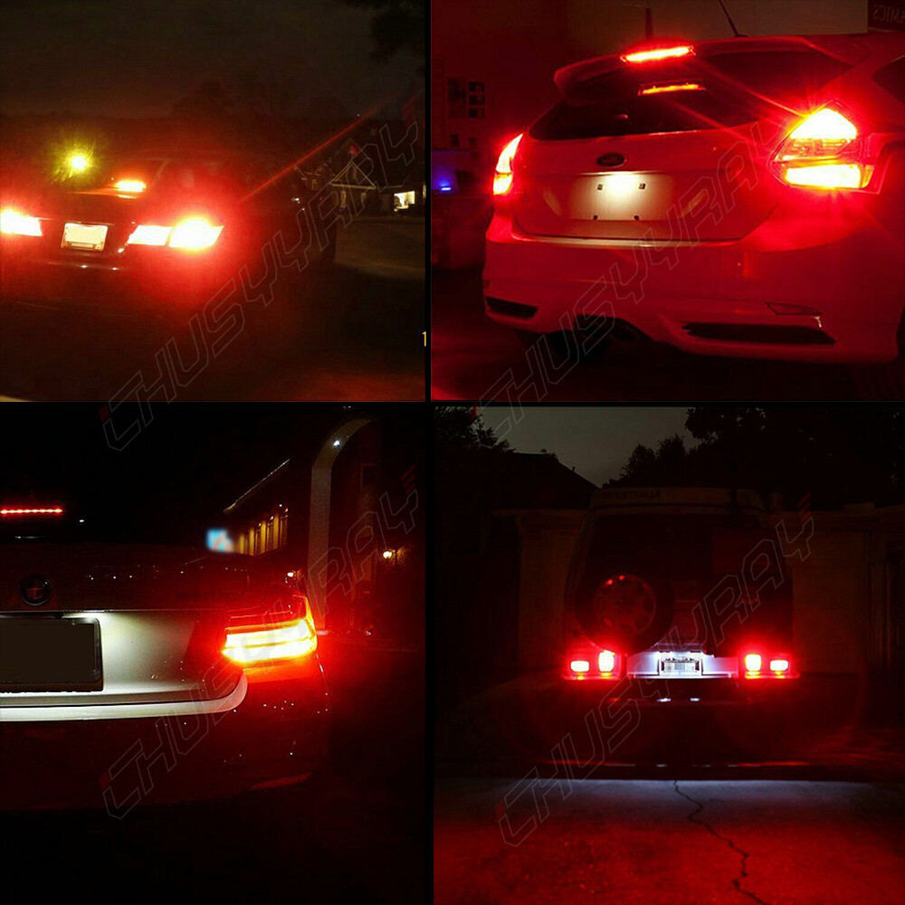 7443 7440 LED Red Strobe Flash Blinking Brake Stop Tail Parking Light Bulbs