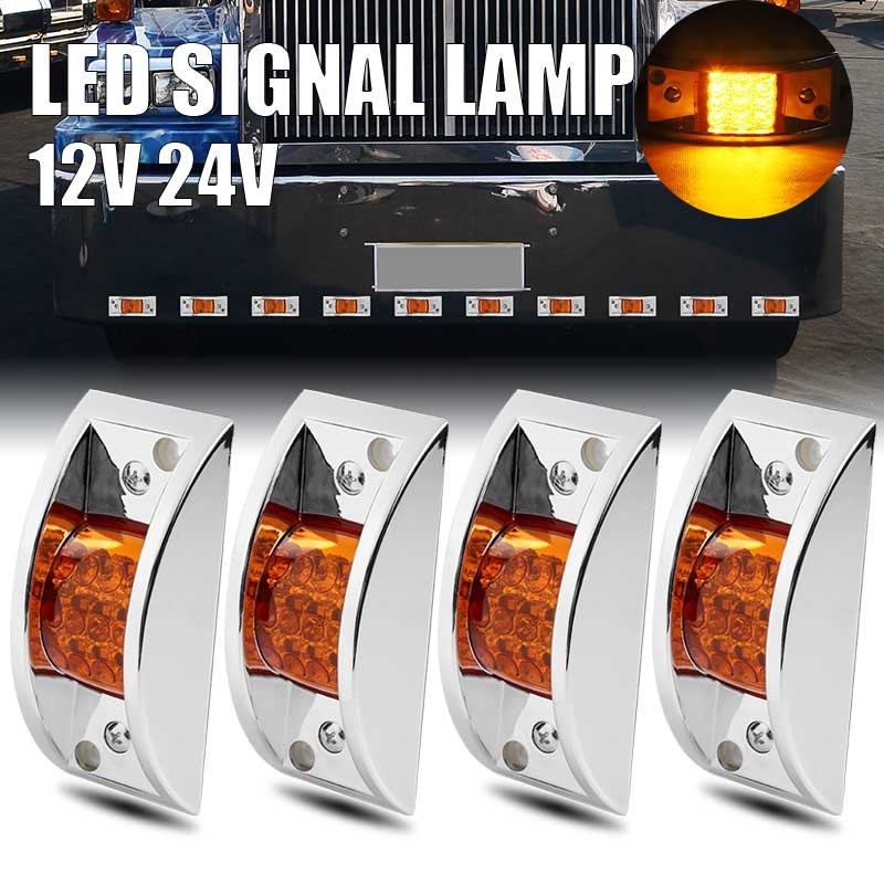 Amber Sealed Chrome 12-LED Side Marker Clearance Truck Trailer Lights Waterproof