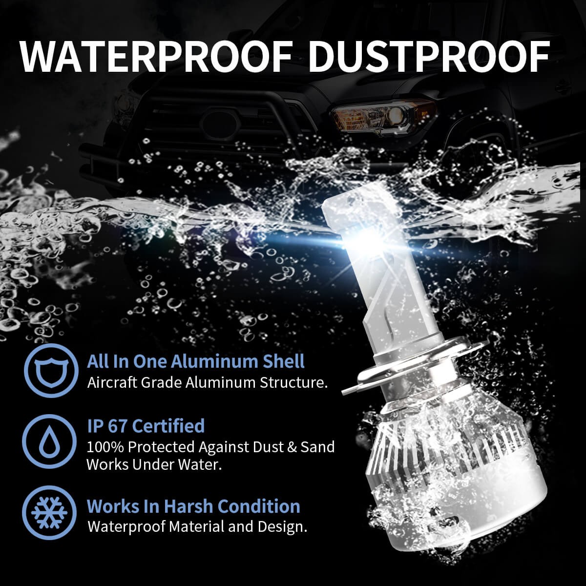 LASFIT H7 ED Headlight Bulb Kits High Beam Super Bright White 6000K 6000LM 60W