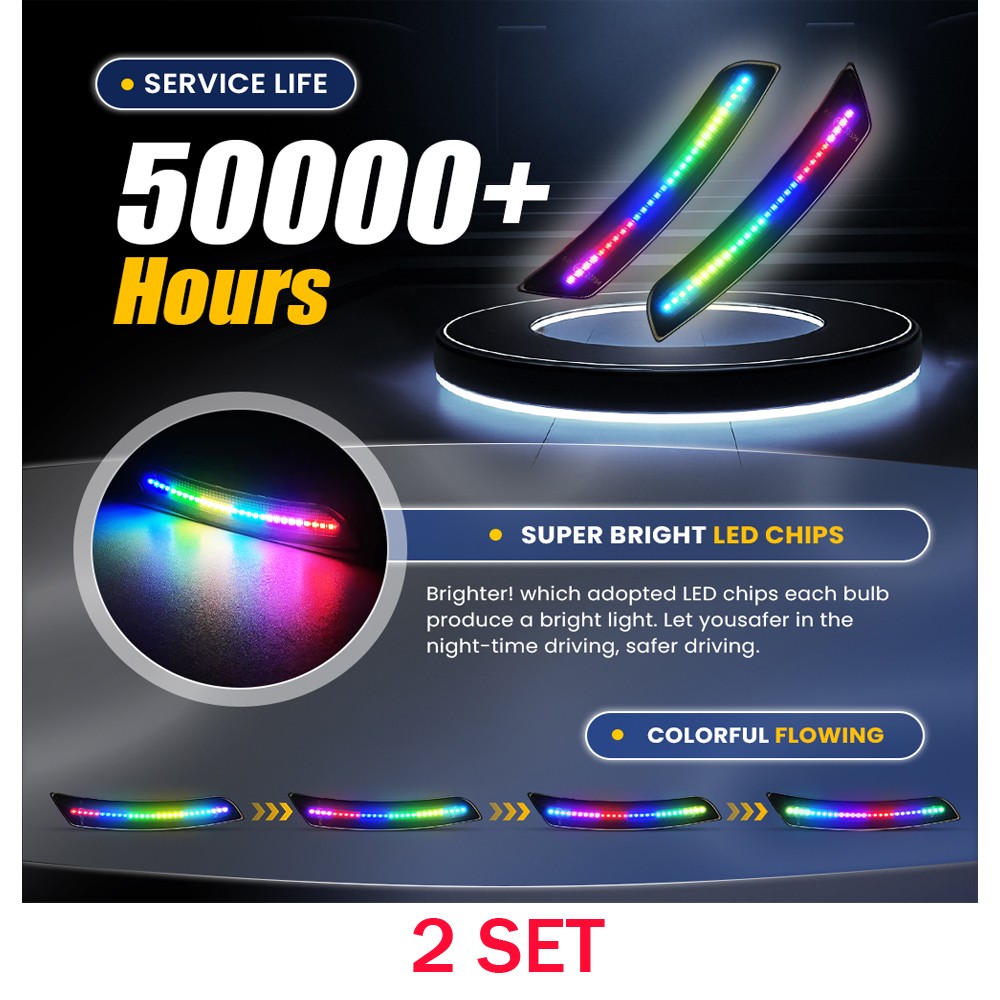 Fits 2016-23 Camaro 8X Smoked Colorful Flowing LED Front+Rear Side Marker Lights