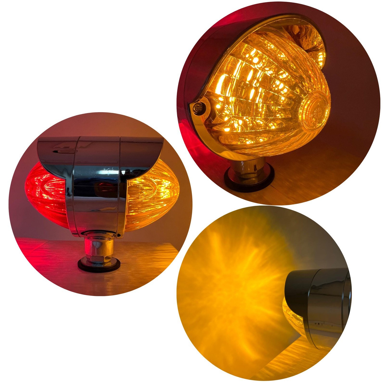 2Pcs Amber/Red 36 LED Double Face Watermelon Pedestal Lights Chrome Single Stud