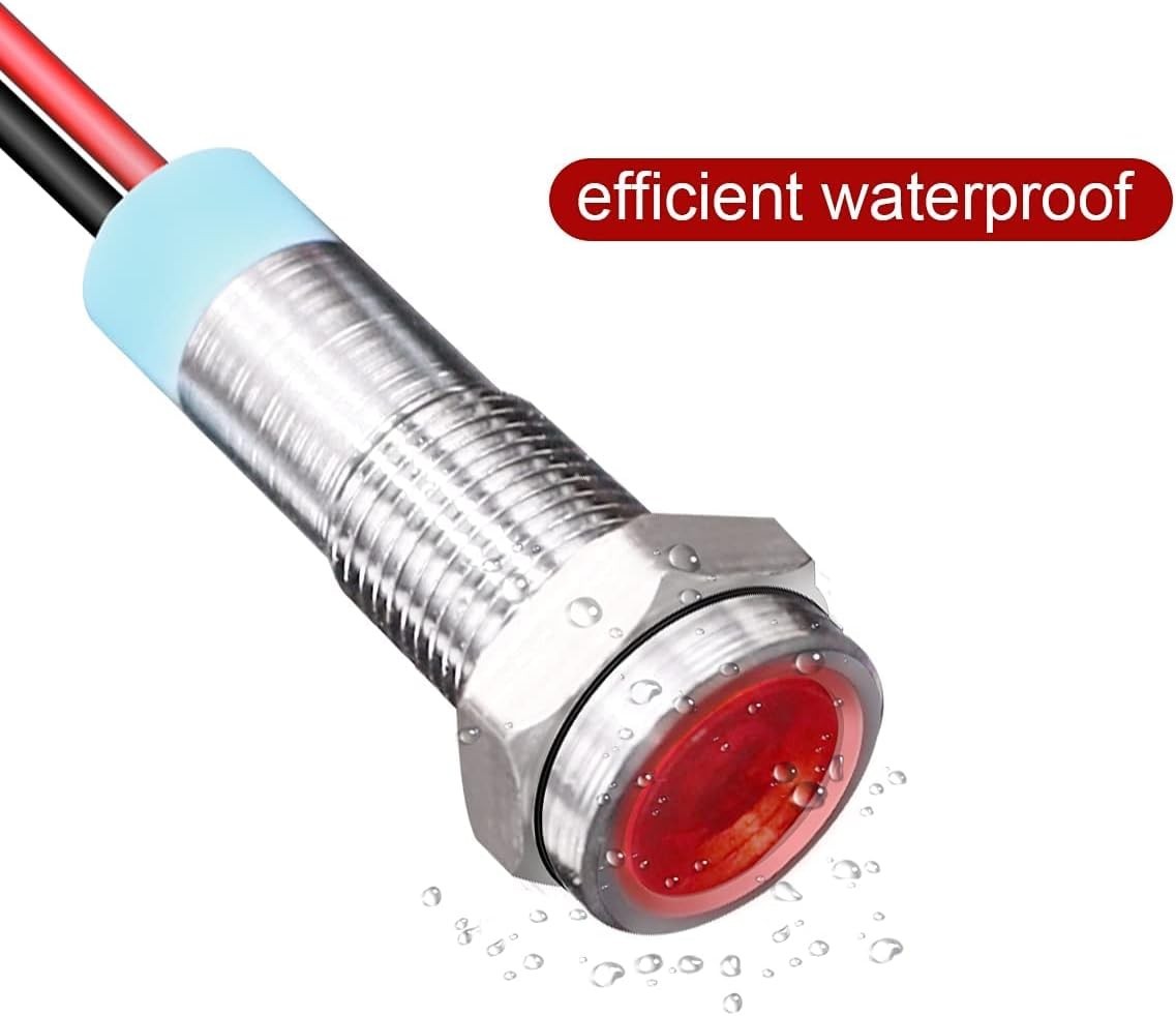 5pcs LED Metal Indicator Light Red AC/DC 12-24V Waterproof Signal Lamp
