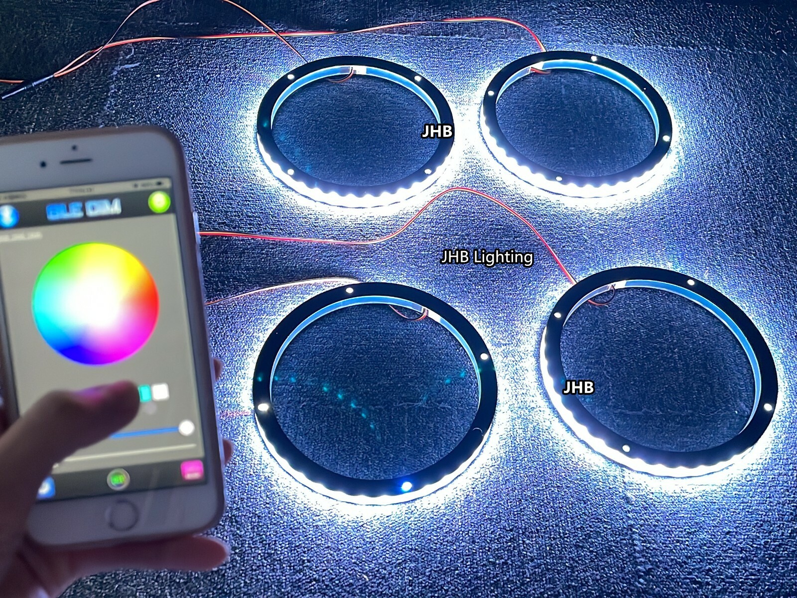 Set (4) 6.5″ APP Remote CHASING Flowing LED Car Sound Audio Speaker Rings Lights