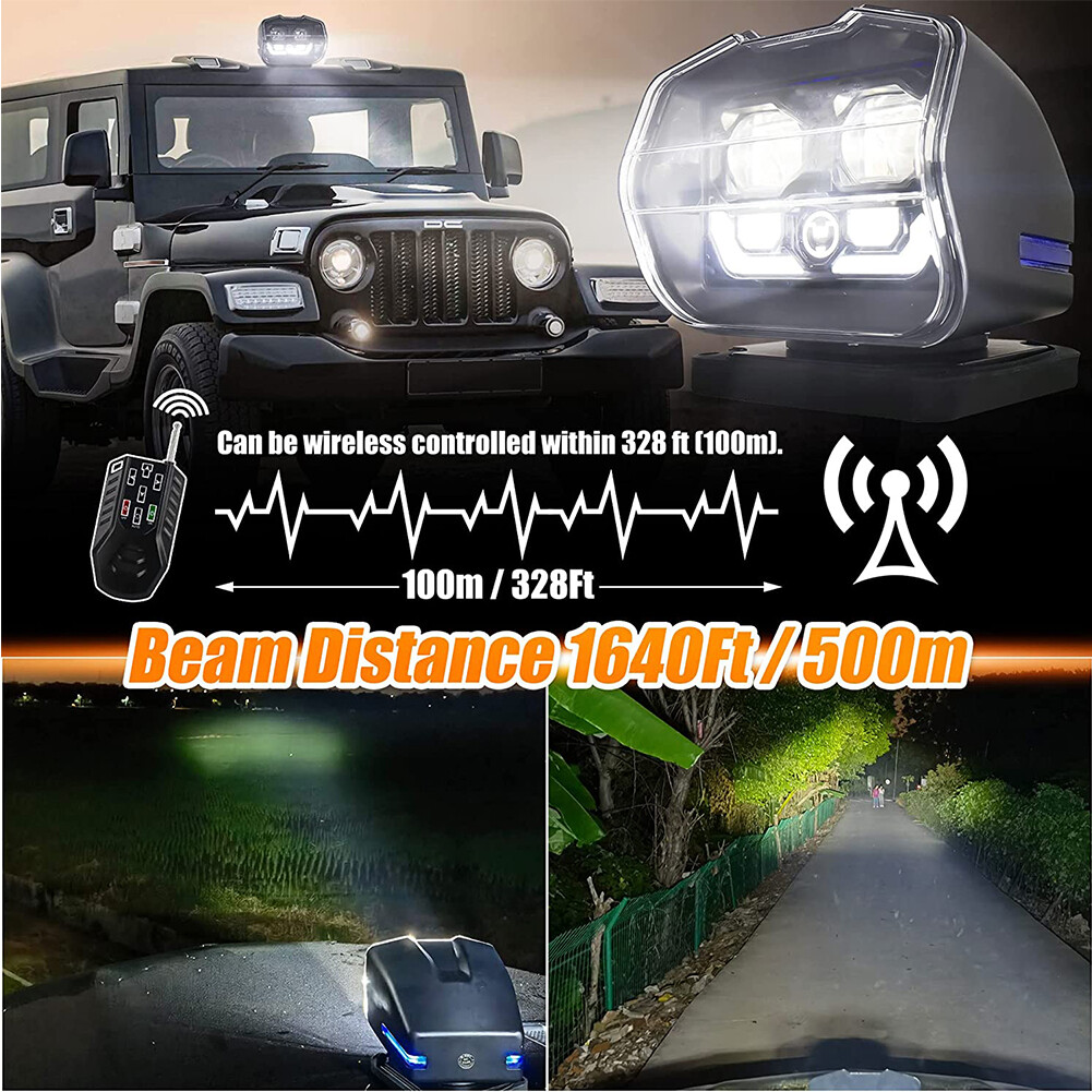 LED Searchlight Wireless for Offroad Truck Marine 360° Remote Control Spotlight