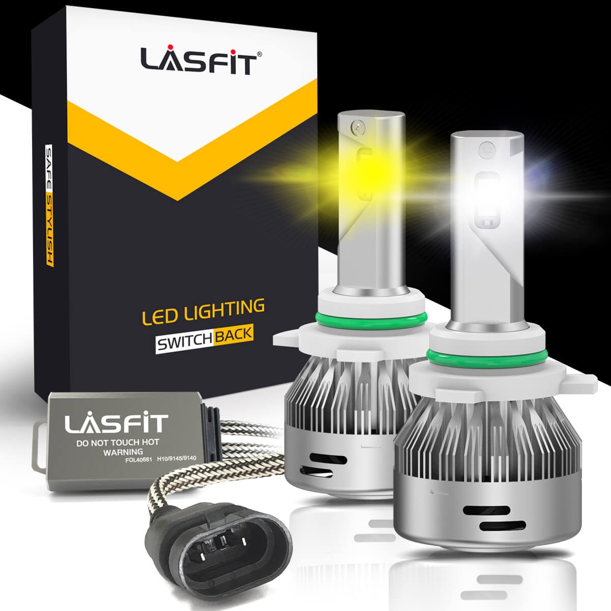 Lasfit Switchback LED Fog Light Bulbs 9145 9140 H10 Amber 3000K White 6000K 2x
