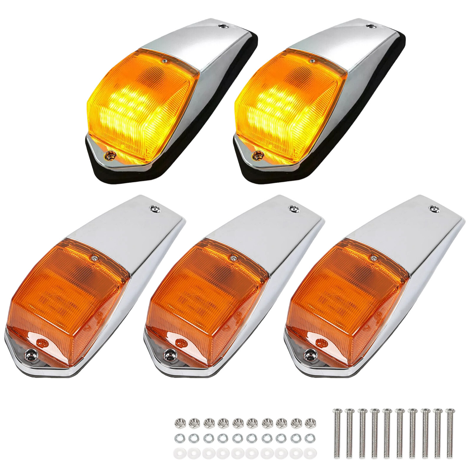 5 Cab Roof Marker Lights For Peterbilt Kenworth Freightliner 31 LED Amber Chrome